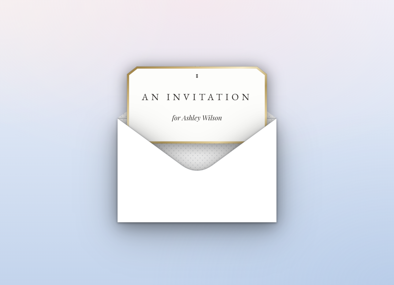 An envelope open with the invitation card emerging