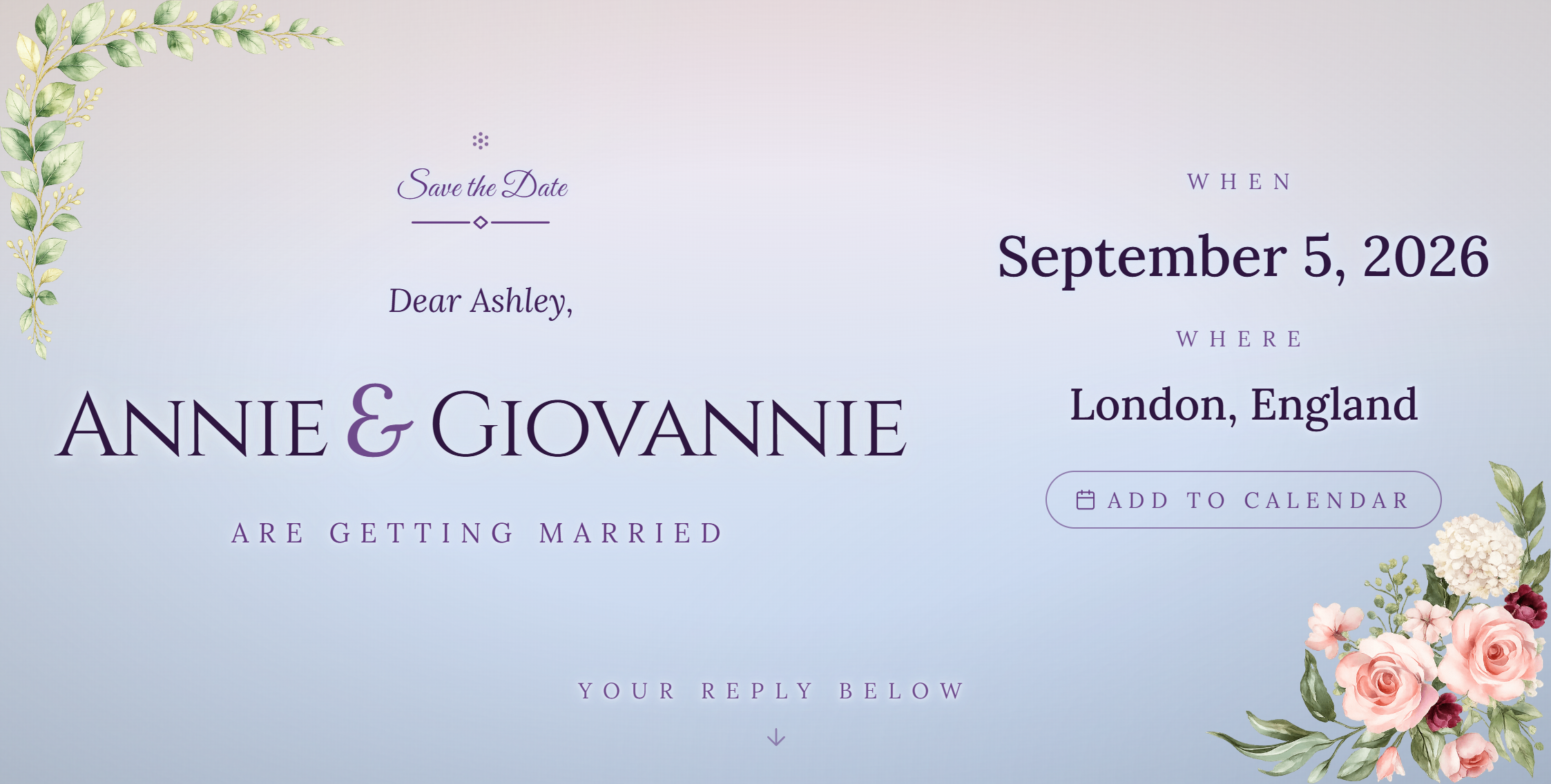 An elegant invitation for Annie & Giovannie, one of the designer looks