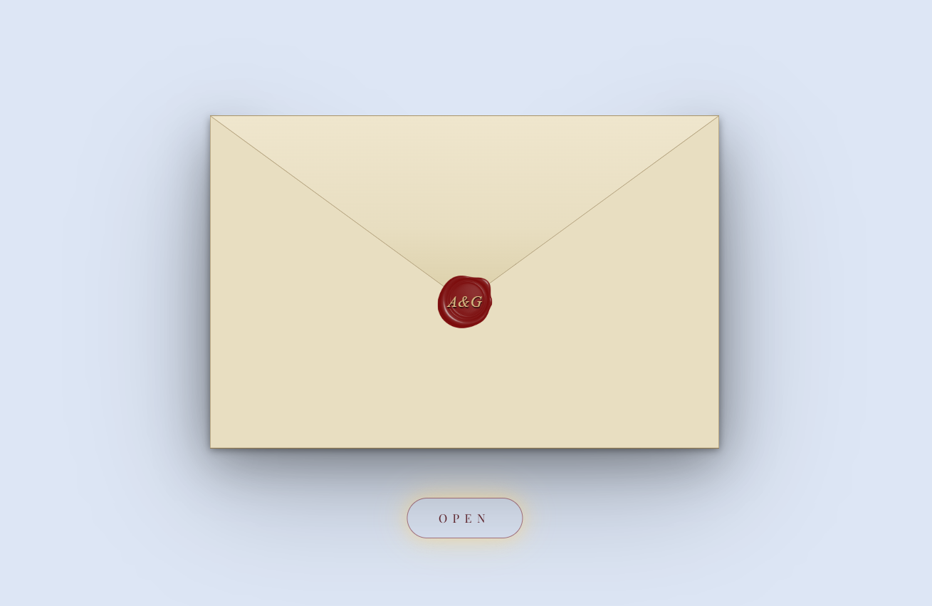 A guest's view: a cream envelope closed with a seal and an Open button