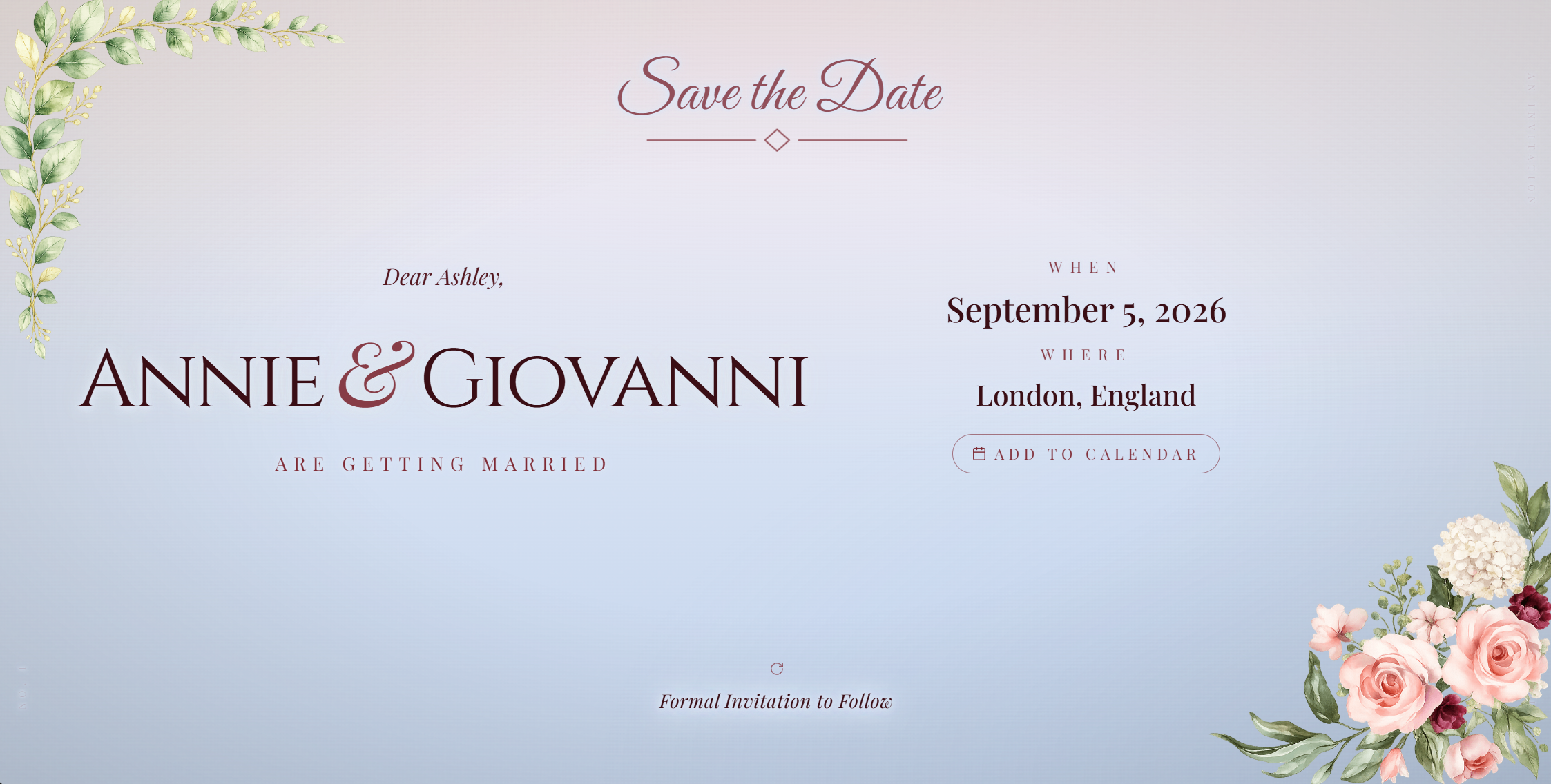 An elegant Save the Date invitation for Annie & Giovanni